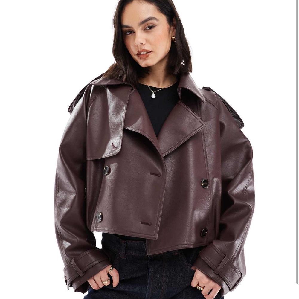 Women's Double-Breasted Faux Leather Jacket Dark Brown